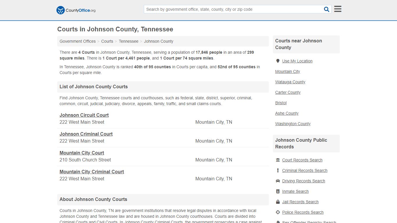 Courts - Johnson County, TN (Court Records & Calendars)