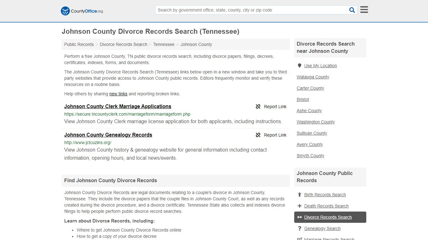 Divorce Records Search - Johnson County, TN (Divorce ...